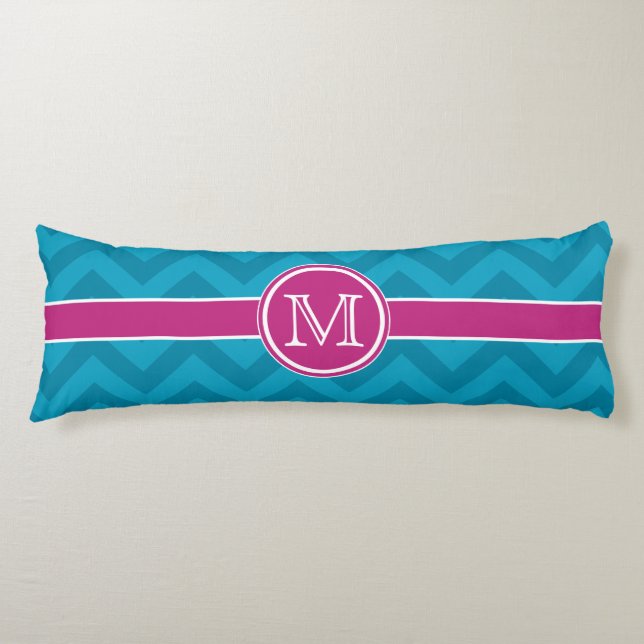 Teal & Pink Zig Zag Personalized Body Pillow (Front)