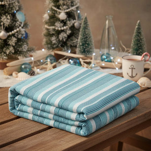 Teal Pinstripe Christmas Pattern#28 ID1009 Fleece Blanket