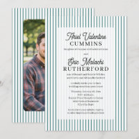 Teal Pinstripe Rustic Groom's Parents Remarried