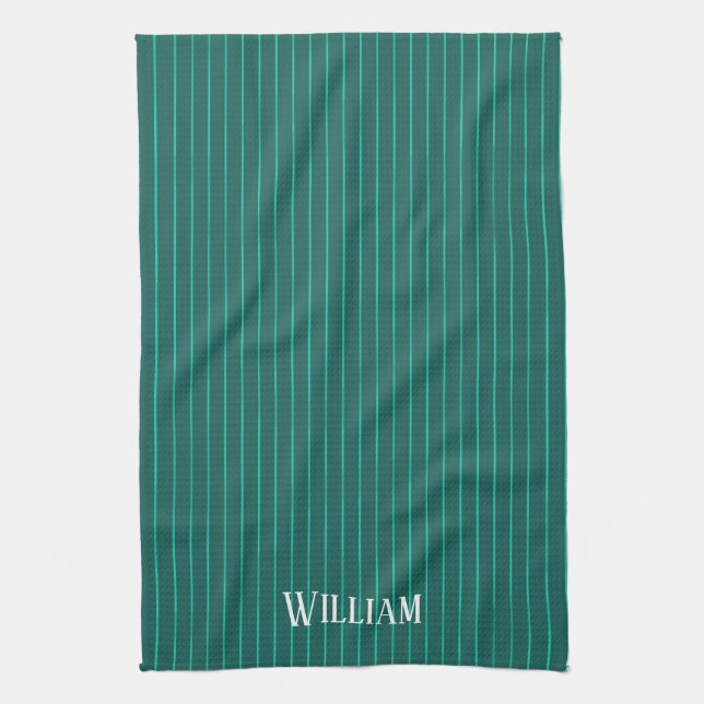 Teal pinstripes kitchen towel (Vertical)
