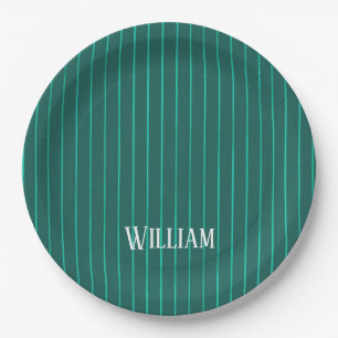 Teal pinstripes paper plate