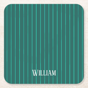 Teal pinstripes square paper coaster