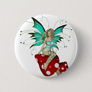 Teal Pixie & Mushrooms 3D 2 Inch Round Button