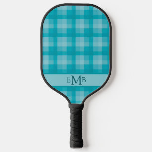 Teal Plaid Custom Monogram Initials Ladies Pickleball Paddle