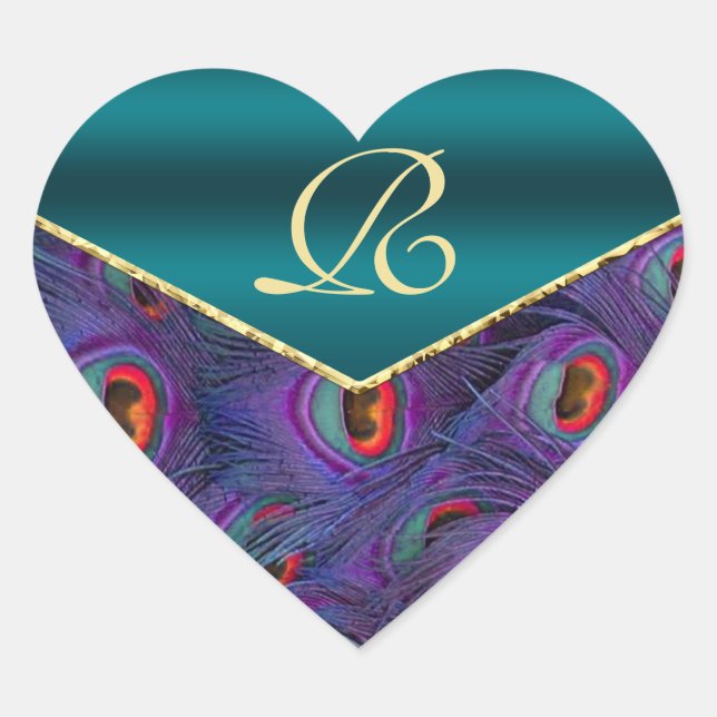 Teal  Plum Peacock Monogram Envelope Seal (Front)