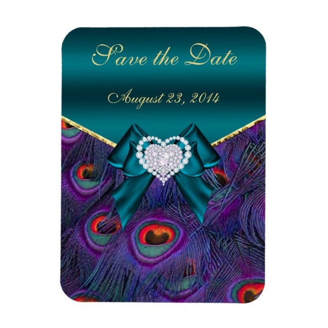 Teal Plum Peacock Save the Date Magnet (Vertical)