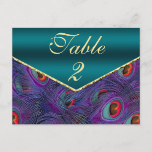 Teal Plum Peacock Table Number Card