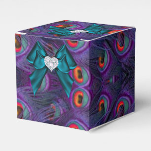 Teal Plum Peacock Wedding Favour Box