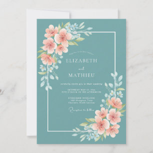 Teal Poetic Blossom Wedding Invitation