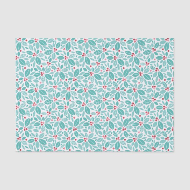 Teal Poinsettia Pattern Tissue Paper (Front)