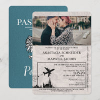 Teal Poland Passport Wedding Invitation