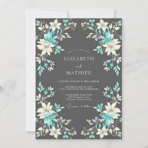 Teal Polished Floral Wedding Invitation