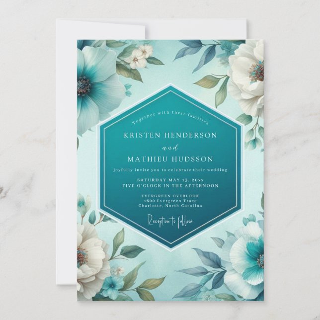 Teal Polished Spring Wedding Invitation (Front)