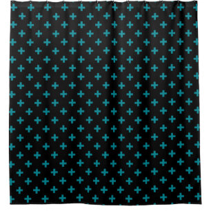 Teal polka crosses on black