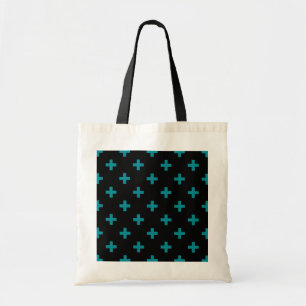 Teal polka crosses on black tote bag