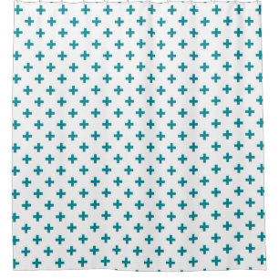 Teal polka crosses on white