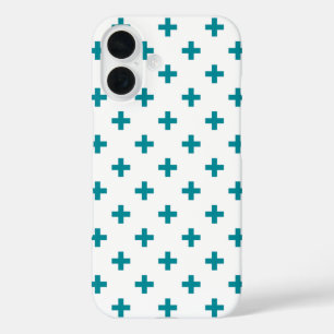 Teal polka crosses on white iPhone 16 case