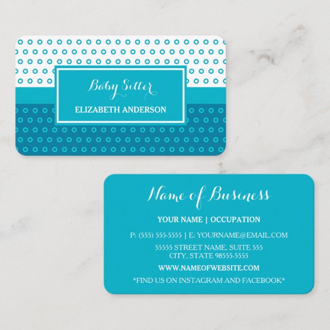 Teal Polka Dot Babysitter Business Card (Front/Back)