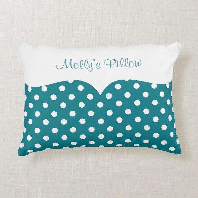 Teal Polka Dot Monogram Decorative Pillow (Front)