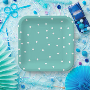 Teal Polka Dot Pattern Minimalist Paper Plate
