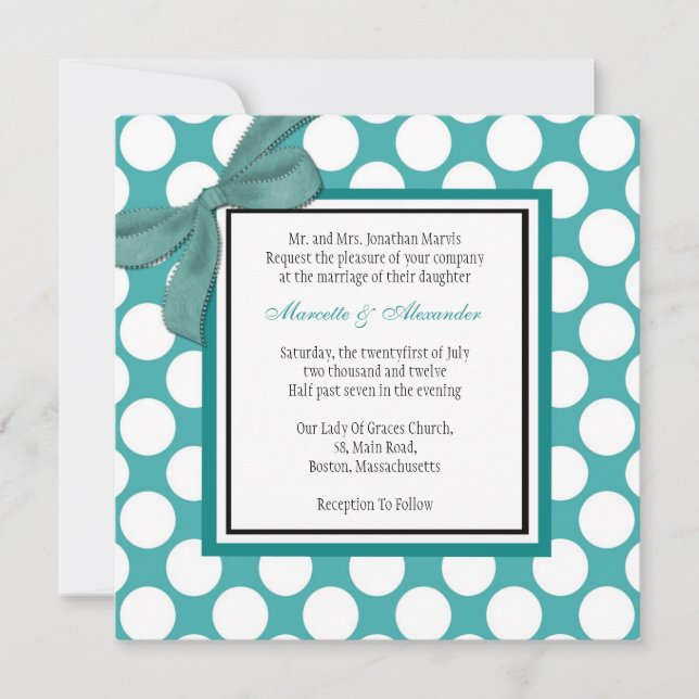 Teal Polka Dot Wedding Invitation (Front)