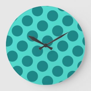 Teal Polka Dots Large Clock