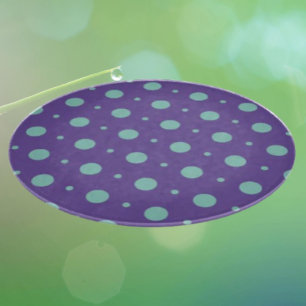 Teal Polka Dots on Purple Decorative Glass Cutting Board