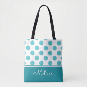 Teal Polka Dots   Personalized Tote Bag