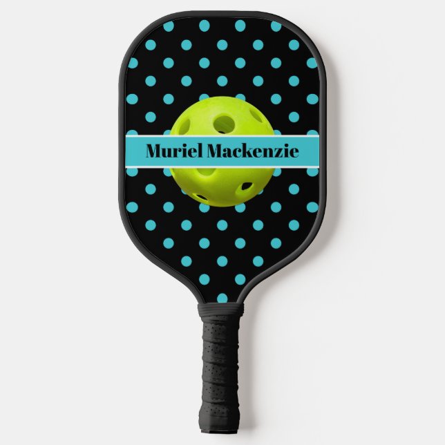 Teal Polka Dots Pickleball Princess, Name Pickleball Paddle (Back)