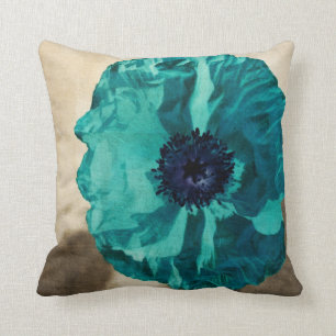 Teal Poppy Throw Pillow