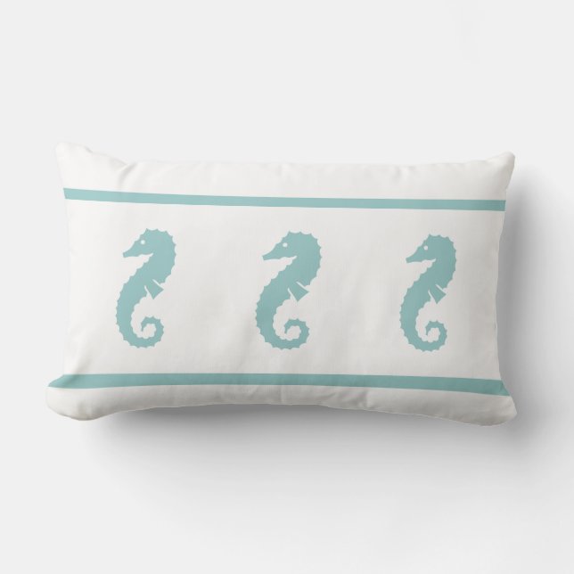 teal powder blue and white  SEAHORSE Lumbar Pillow (Front)