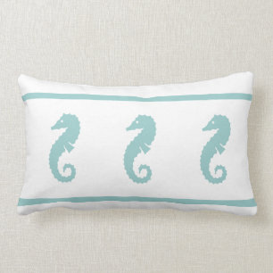 teal powder blue and white SEAHORSE Lumbar Pillow