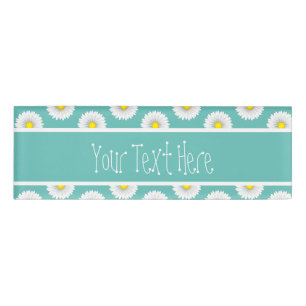 Teal Pretty Little Daisy Rectangle Shaped Custom Name Tag