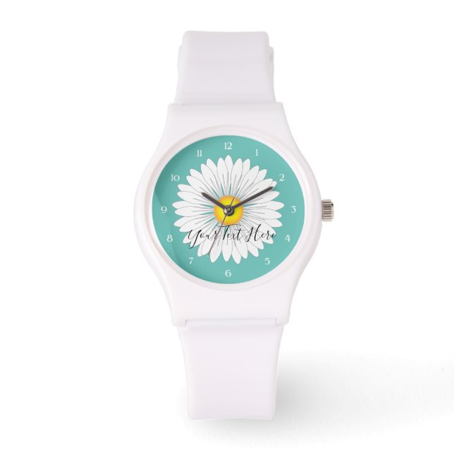 Teal Pretty Little Daisy Sporty White Silicone Watch (Front)