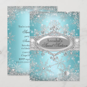 Teal Princess Winter Wonderland Sweet 16 Invite