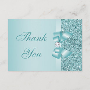 Teal Printed Sequins Bow & Diamond Thank You Card