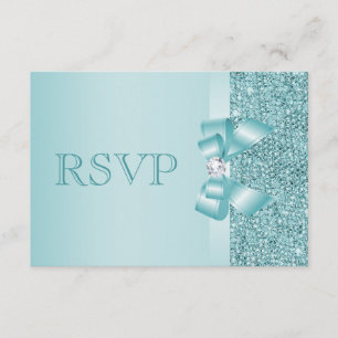 Teal Printed Sequins Wedding RSVP Card