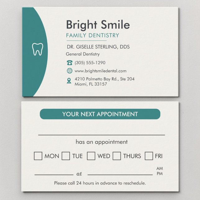 Teal Professional Dental Appointment Card (Creator Uploaded)