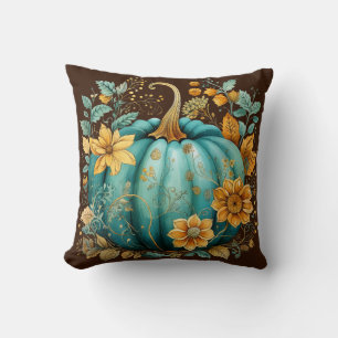 Teal Pumpkin Autumn Boho Fall Throw Pillow