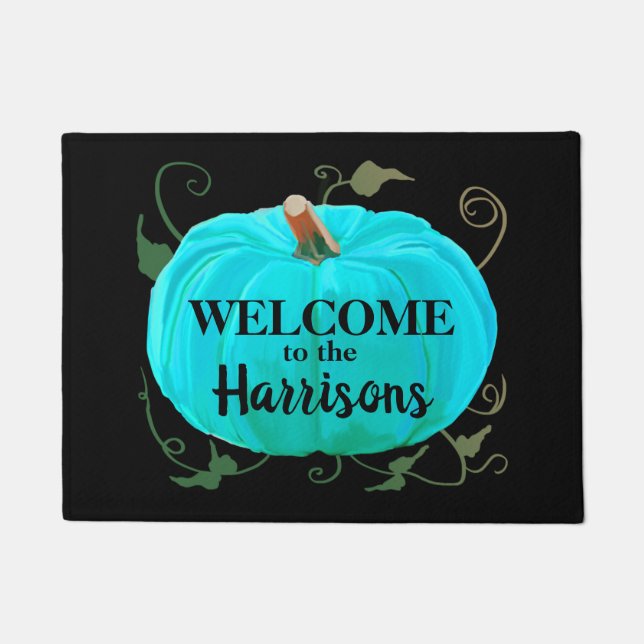 Teal Pumpkin Custom Name Doormat (Front)