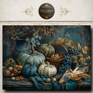 Teal Pumpkin Harvest Table Decoupage Tissue Paper
