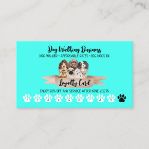 Teal Punch Dog Walker Loyalty Discount Business Card