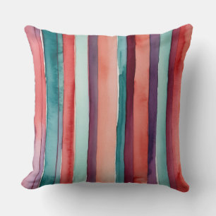 Teal, purple and burgundy stripes throw pillow