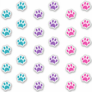 Teal Purple and Pink Paw Print Tracks Sticker Set