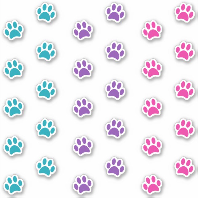 Teal Purple and Pink Paw Print Tracks Sticker Set (Front)
