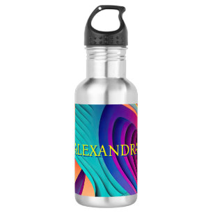 TEAL PURPLE BLUE WAVY ABSTRACT 532 ML WATER BOTTLE