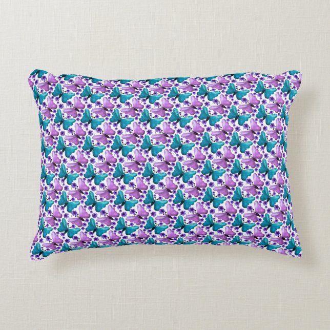 Teal purple butterfly floral pattern  accent pillow (Front)