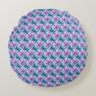 Teal purple butterfly floral pattern round pillow