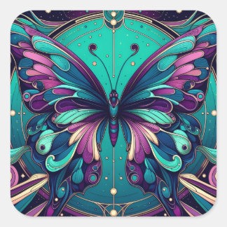 Teal & Purple Butterfly Square Sticker