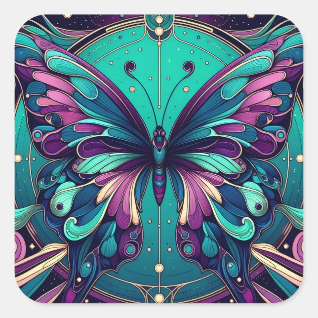 Teal & Purple Butterfly Square Sticker (Front)